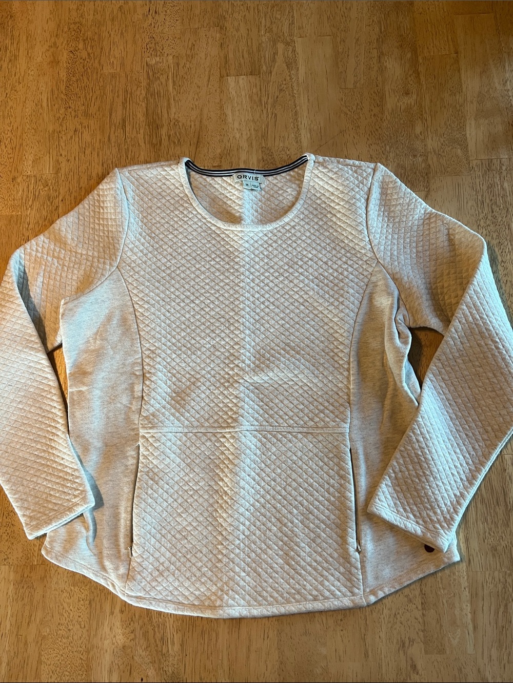 Orvis Cream Quilted Crewneck Pullover